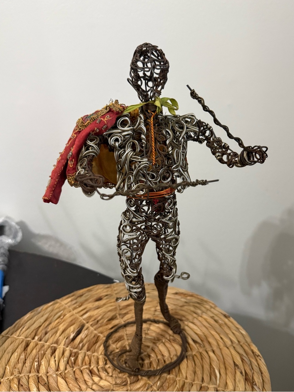 Brutalist Bull fighter / Matador wire sculpture, mid century w/ jacket